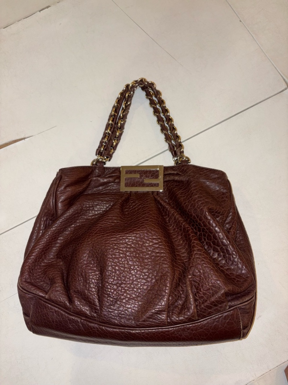 Fendi Leather Chain-Handle Women's Tote Bag in Dark Brown